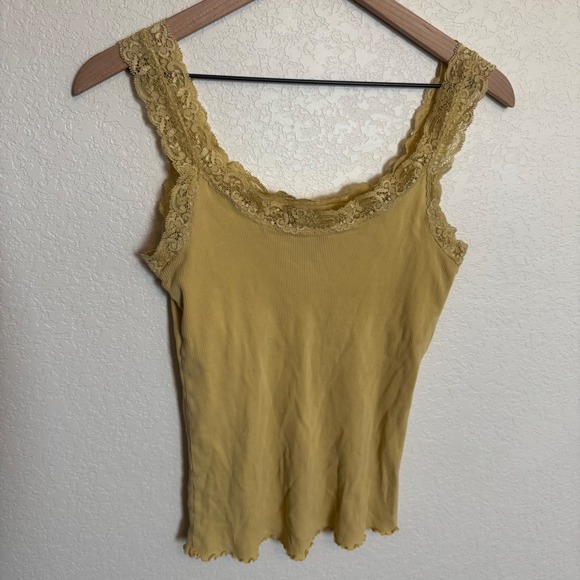 Unbranded Tops - Y2K Coquette Fairycore Ribbed Lace Trim Tank Top Small Yellow